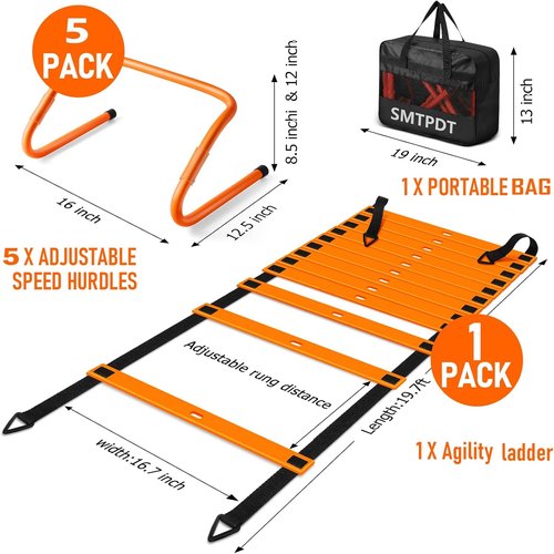 Agility Ladder | 20ft Speed Ladder Set with 5 Hurdles for Soccer, Football & Basketball Training