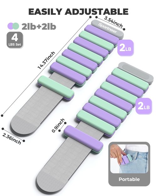 Sportneer 2025 Upgraded Wrist & Ankle Weights for Women Men 4 lbs (2 lb Each) Adjustable Silicone Weighted Bracelet Set for Gym Yoga Pilates Cardio Strength Training Wearable Arm Hand Workout Weights
