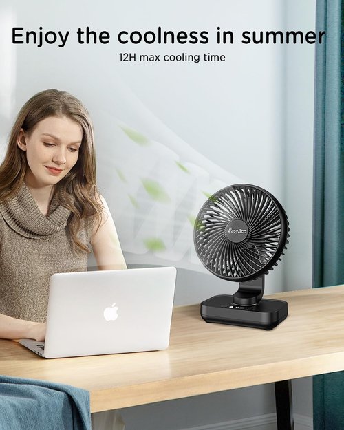 EasyAcc Oscillating Fan - Rechargeable 4000mAh Desktop Air Circulator with 4 Speeds | Ideal for Home & Office