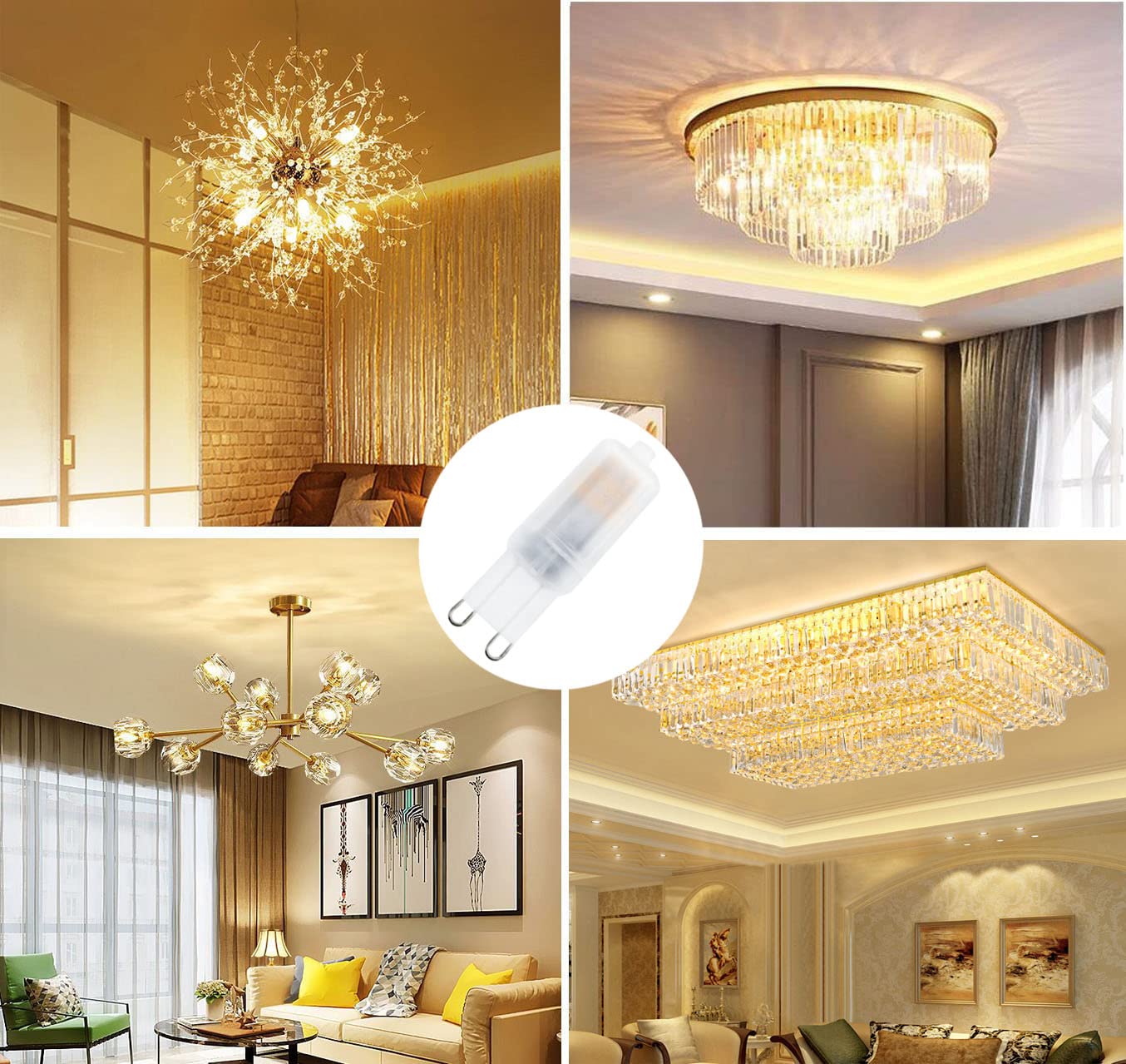 Greeogin 5-Pack G9 LED Light Bulb 2W, 20-25W Halogen Equivalent, 2700K Warm White High Brightness 200LM, AC120V, Bi-pin G9 Base T4 Light Bulbs for Chandeliers Home Lighting,Non-dimmable