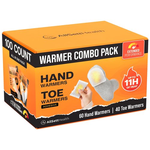 Hand and Toe Warmers Variety Pack – 100 Piece Set with 30 Pairs Hand Warmers and 20 Pairs Adhesive Toe Warmers – Long Lasting Heat Packs for Cold Weather, Work, Skiing, Travel and Stadium Events