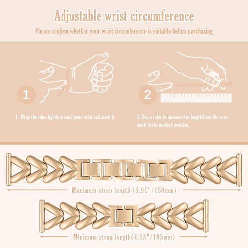 VanHooc Metal Watch Bands Compatible with Garmin Forerunner 570 42mm/Vivoactive 6/5/3/Venu Sq 2/Forerunner 165, 20mm Elegant Slim Metal Chain Bracelet Replacement Strap for Women Gold