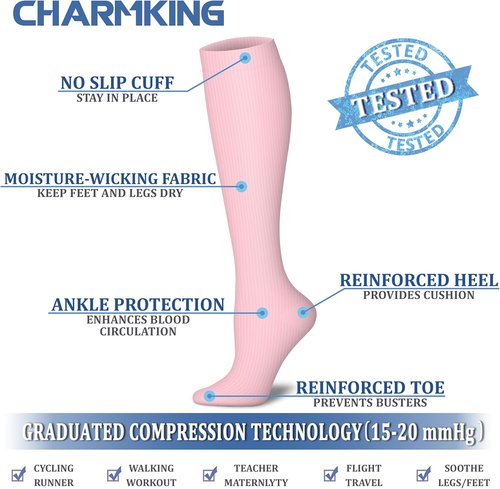 CHARMKING Compression Socks - 15-20 mmHg Circulation Support for Men & Women | 8 Pairs for Running & Cycling