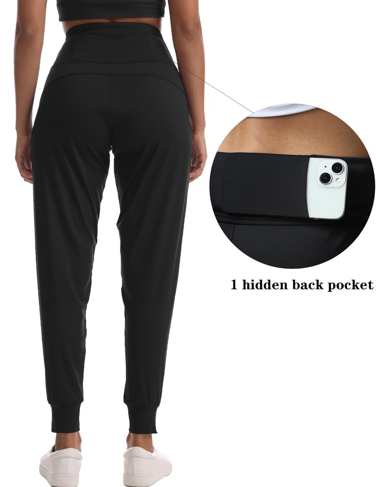 Women's Joggers with Pockets Lightweight - High Waisted Athletic Leggings Tapered Pants for Workout Yoga Running Gym (Black, Large)