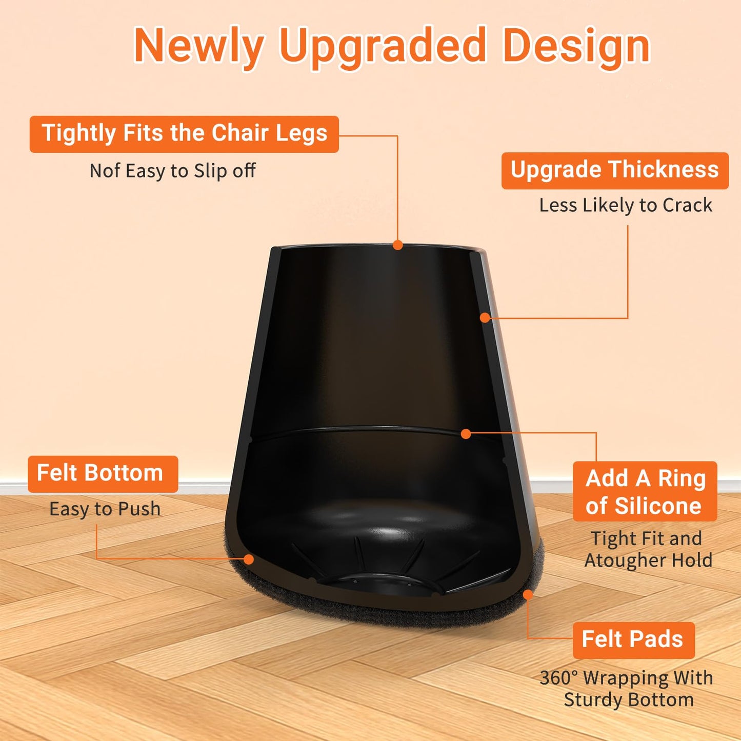 YTEACIUL Chair Leg Floor Protectors Extra Small 16 Pcs,Silicone Chair Leg Protectors for Hardwood Floors/Tiles,360°Wrapped Felt Bottom to Prevent Scratch and Reduce Noise, Round Black