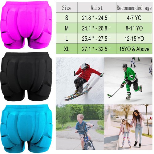 DBaoXiaoMu Kids Padded Shorts-HIPS Protective Pads Shorts for Snowboard Ski Skating Cycling,3D Protection for Butt and Tailbone Black