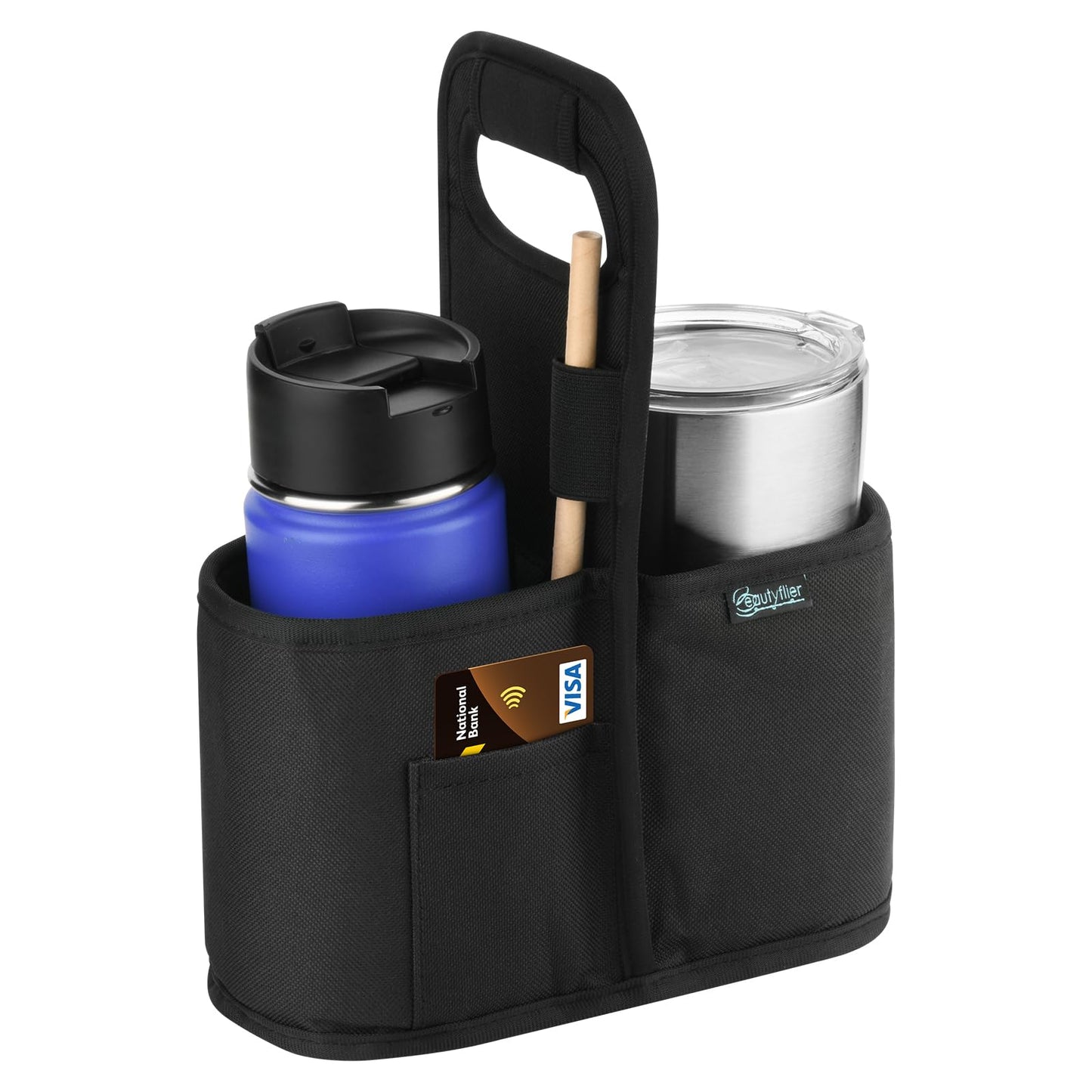 Beautyflier Drink Carrier with Handle for Delivery Reusable Insulated Coffee Cup Carrier Portable 2 Cup Holder with Handle Organizer Tote Bag for Hot & Cold Drinks