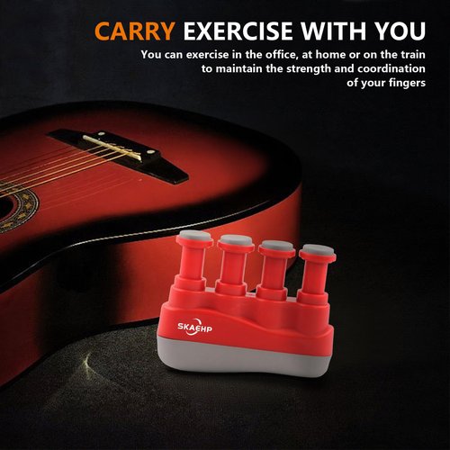 Hand Exerciser - Improves flexibility and strength in fingers, hands, and forearms - Adjustable tension for each finger - Simulated guitar strings help develop calluses - Comfortable workout - Red and gray
