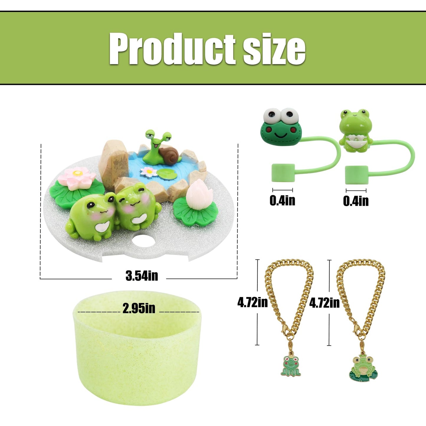 RENUIS Cup Lid Topper Decoration for Stanley 40 oz，Including Silicone Boot, Silicone Straw Topper Cover Cap, Lid Charms，Cup Chain - Cute Frog Decoration Accessories