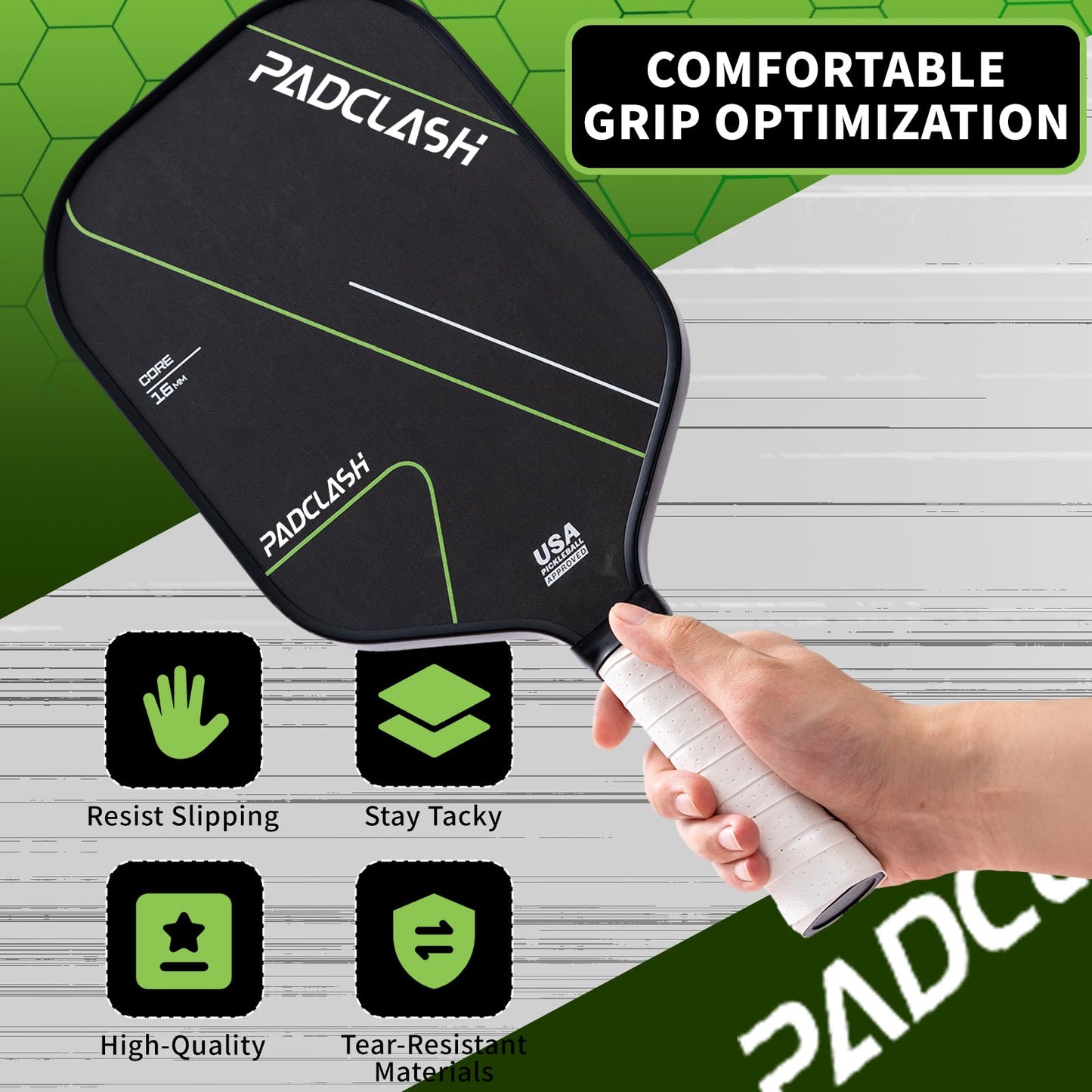 Padclash Pickleball Paddle Overgrip, 6-Pack Pickleball Paddle Grip Tape, Precut Perforated, Max Tacky & Sweat-Absorbing - Non-Slip Grip for Enhanced Control