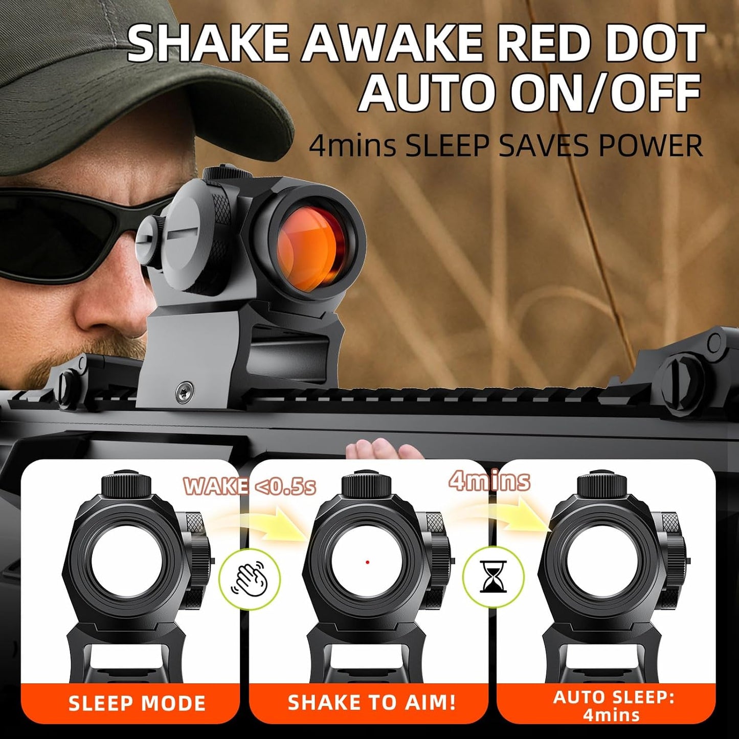Motion Awake 2MOA Red Dot Sight - 11 Brightness Settings | IPX7 Waterproof & 50000H Battery Life