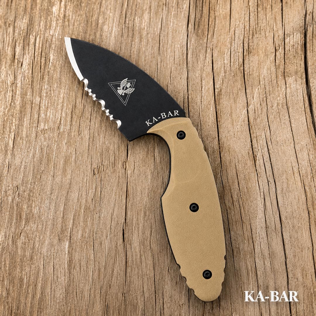 KA-BAR TDI 1477CBCP Small Fixed Blade Knife – Compact Tactical Utility Knife with Coyote Brown Handle & Durable Sheath