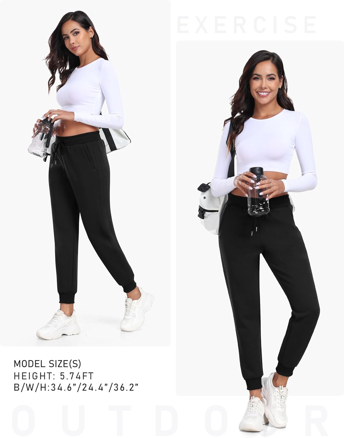 MoFiz Women's Fleece Lined Joggers - Thermal Water Resistant Sweatpants for Winter Workouts | Black, Size L
