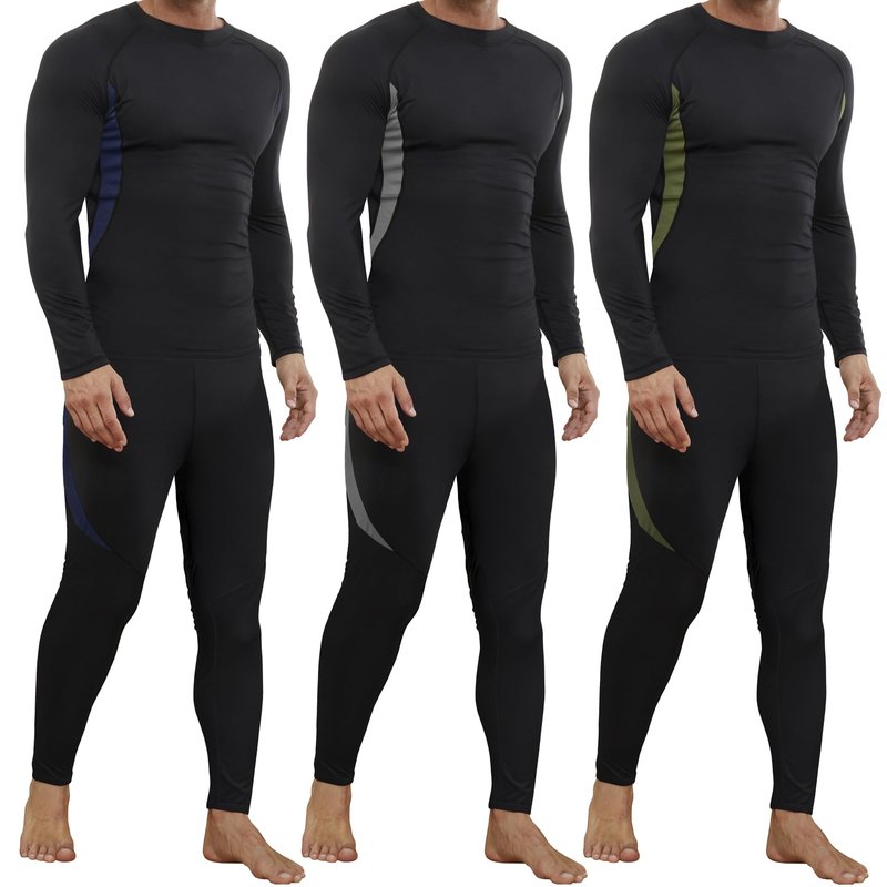 VZV 3 Pack Thermal Underwear for Men Fleece Lined Long Johns for Men Thermal Underwear Base Layer Top and Bottom Set