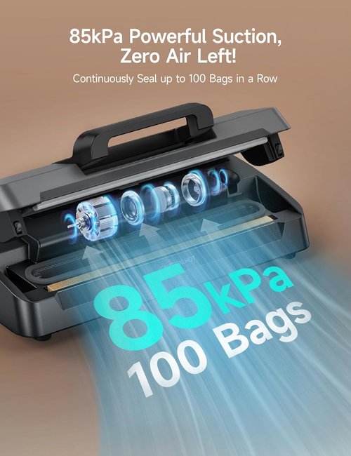 HiCOZY Vacuum Sealer - Powerful Heat Food Sealer with 7 Automatic Modes & Compact Design | Includes 10 Bags & Cutter