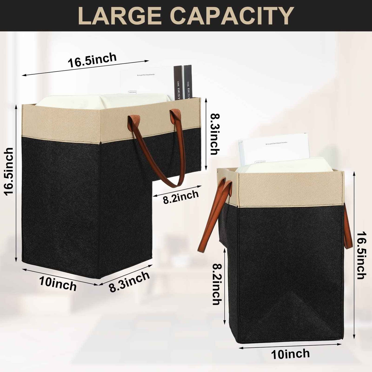 Shappy Stair Baskets with Handles and Support Panel 16 Inch Felt Step Basket for Stairs for Carpeted and Wooden Collapsible Staircase Basket for Office Home Decor