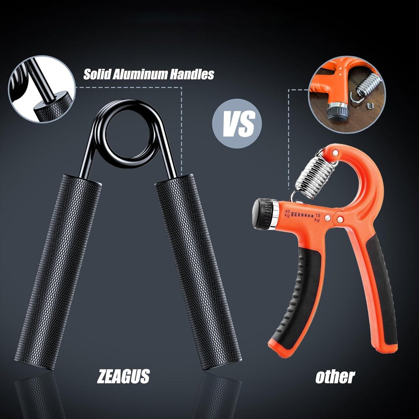 ZEAGUS Grip Strength Trainer - 4 Pack Metal Hand Grippers for Muscle Building | 50LB-200LB Non-Slip Design