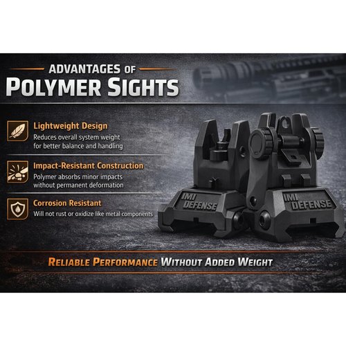 Flip Up Iron Sights – IMI Defense Backup Iron Sights, Picatinny Polymer Front & Rear Sights, Dual Aperture, Fiber-Reinforced, Black