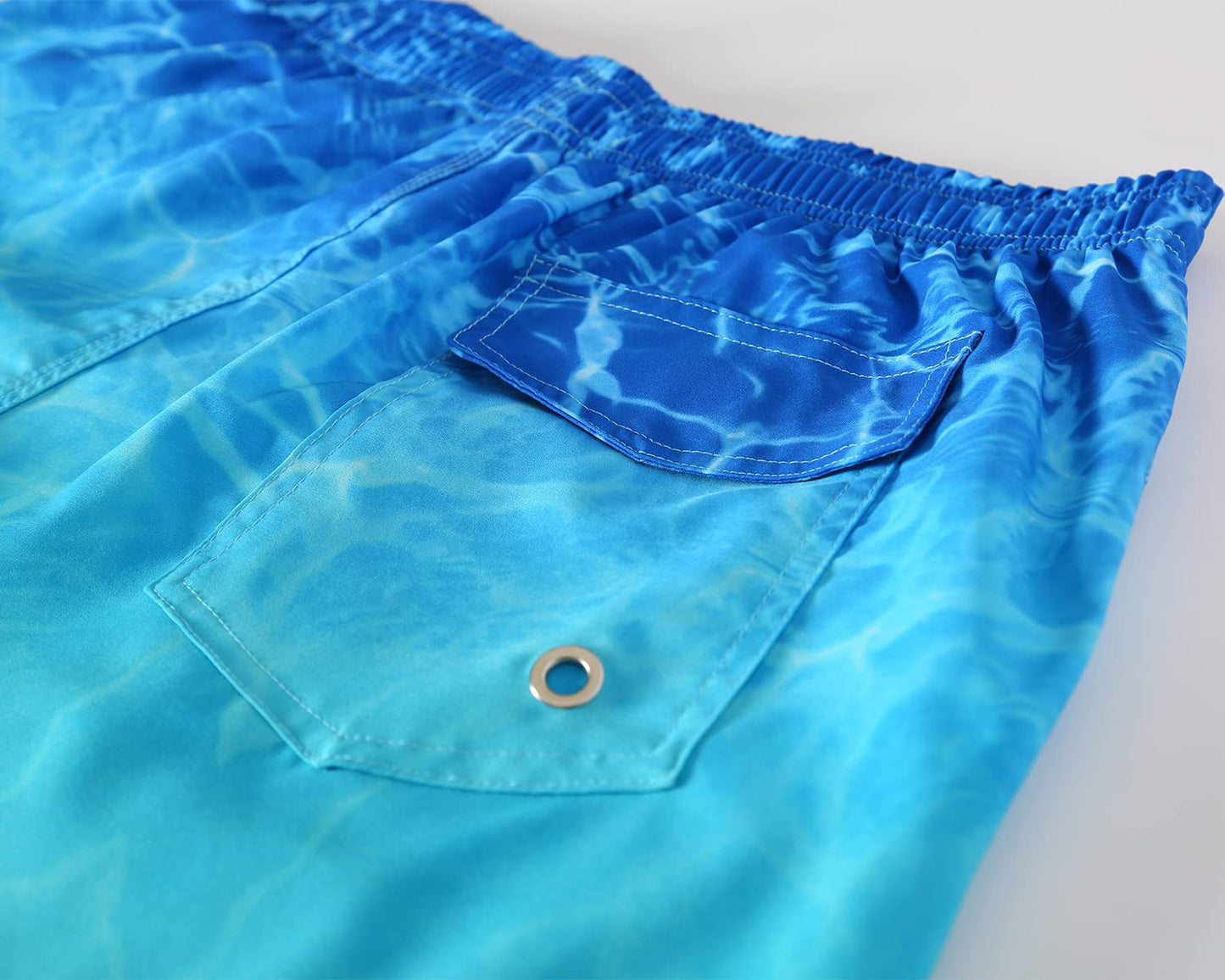 ELETOP Men's Swim Trunks Quick Dry Bathing Suit Swimming Board Shorts Mesh Lining Beach Swimwear Ripple Gradient Blue L