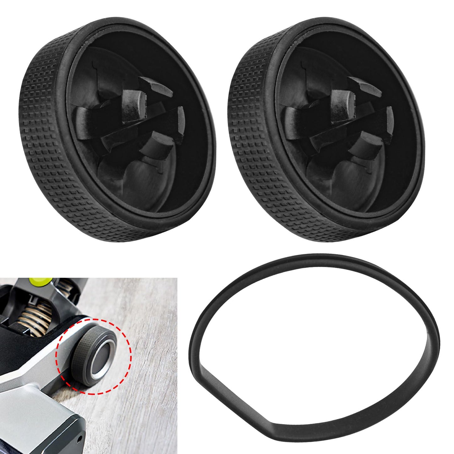 2 Sets of Upgraded Replacement Wheel and Gasket for Ryobi 18v Cordless Stick Vac PCL720B, PCL720K, PBLSV716B, PBLSV716K, PBLSV717B, PBLSV717K Cordless Vacuum Cleaner - Silicone Replacement Wheels