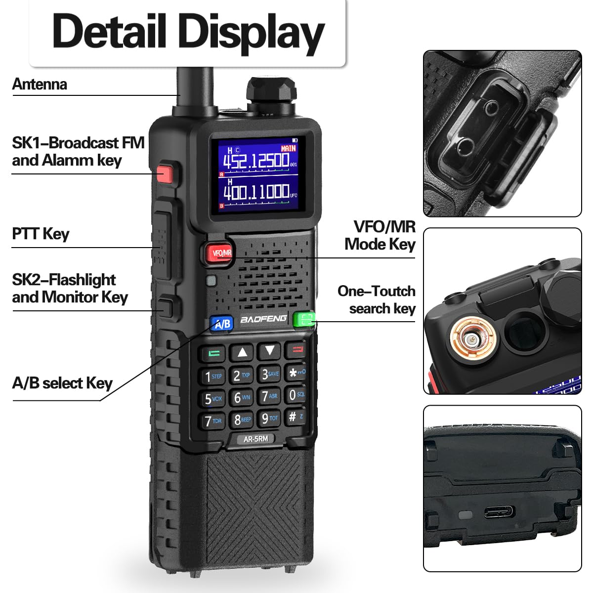 BAOFENG Radio Ham Radio Handheld 5RM 10W (Upgrade of UV-5R) Long Range Walkie Talkies Rechargeable Emergency NOAA Weather Two Way Radio with 3800mAh Battery USB-C Charger for Hunting Hiking,2 Pack