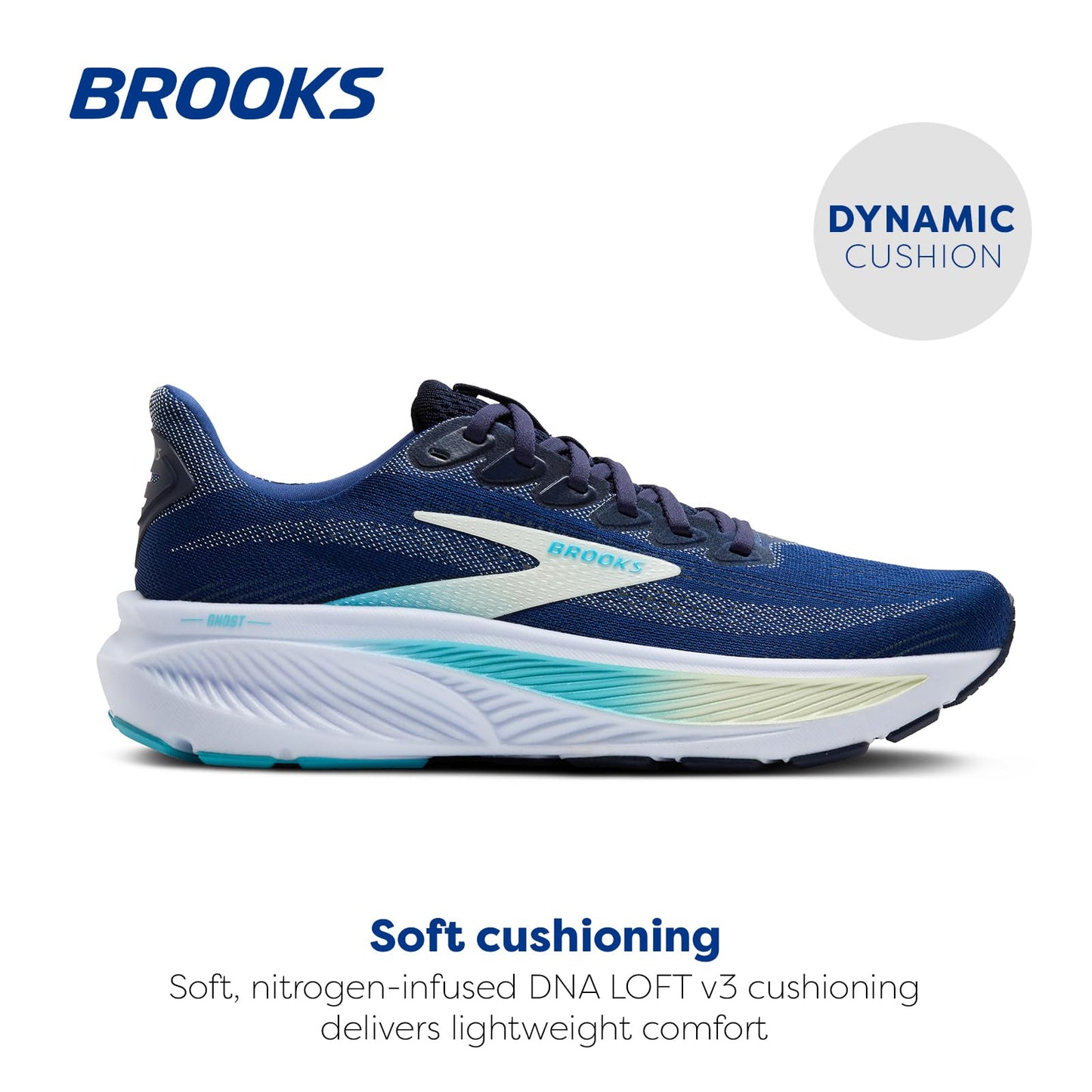 Brooks Women’s Ghost 17 Neutral Running Shoe - Navy/Green/Turquoise - 5 Medium