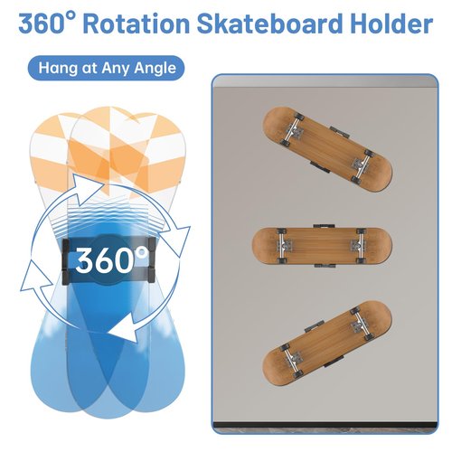 AIIQESBT Skateboard Wall Mount, 360° Rotating Skateboard Mount Hanger, Universal Skate Board Wall Mounts for Skateboarder (Set of 1)