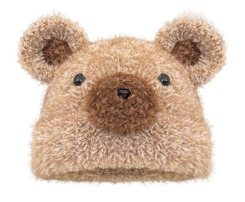 URAWOW Kawaii Bear Beanie Plush Hand Knitted Beanie Skull Cap Fur Fuzzy Furry Winter Hats for Man Women Accessories Brown
