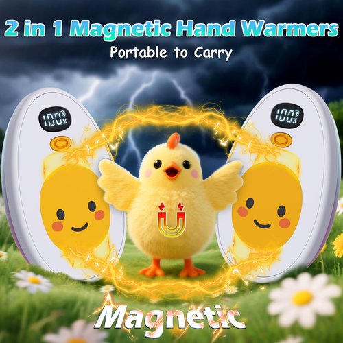 Hand Warmers Rechargeable 2 Pack, Egg Electric Hand Warmers with LED Display & 4 Heat Levels, Magnetic Hand Heater for Women, Kids, Men, Raynauds Essentials, Gifts for Christmas, Birthday, Valentine