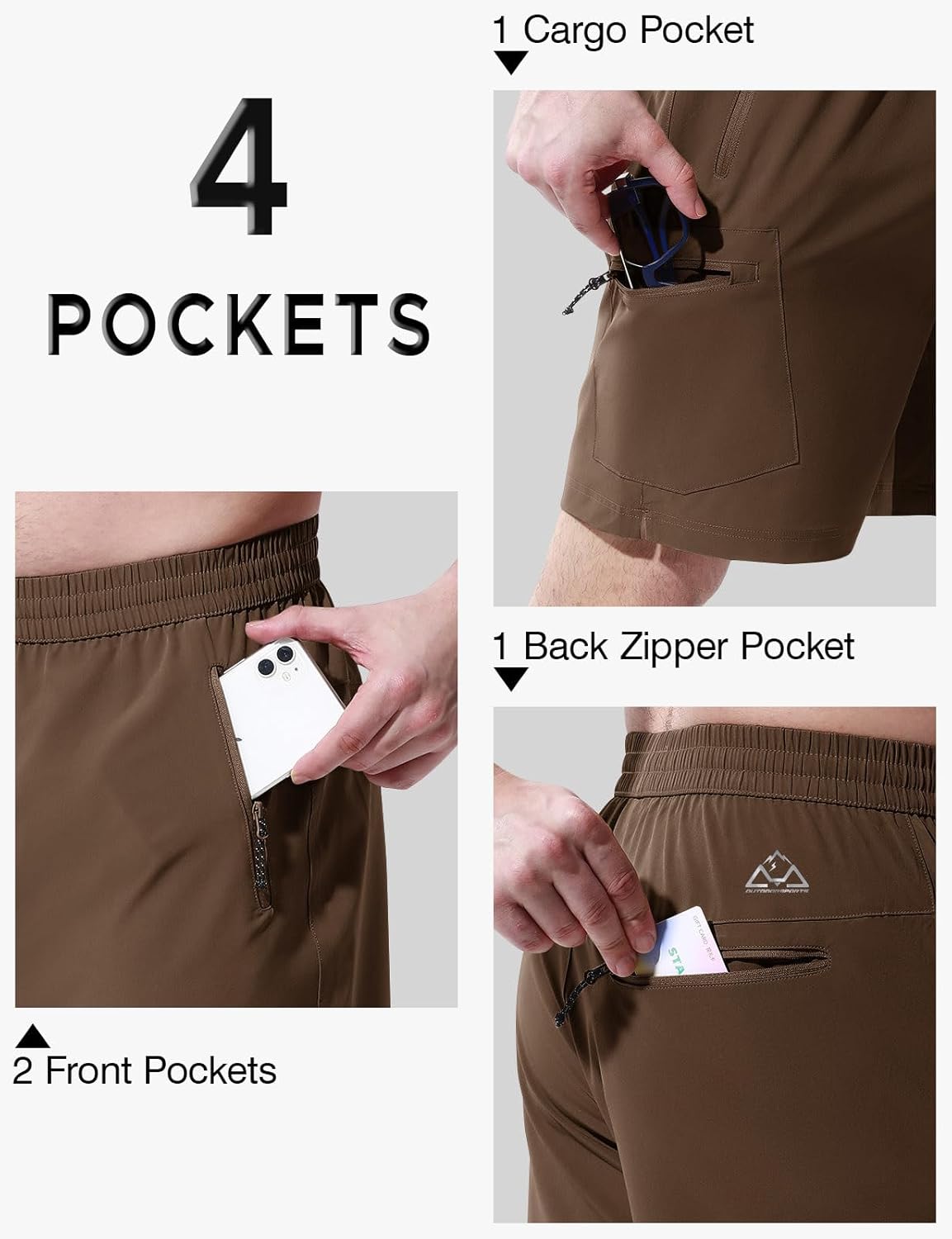 Rdruko Men's Quick Dry Hiking Shorts - Lightweight Outdoor Activewear with Zipper Pockets