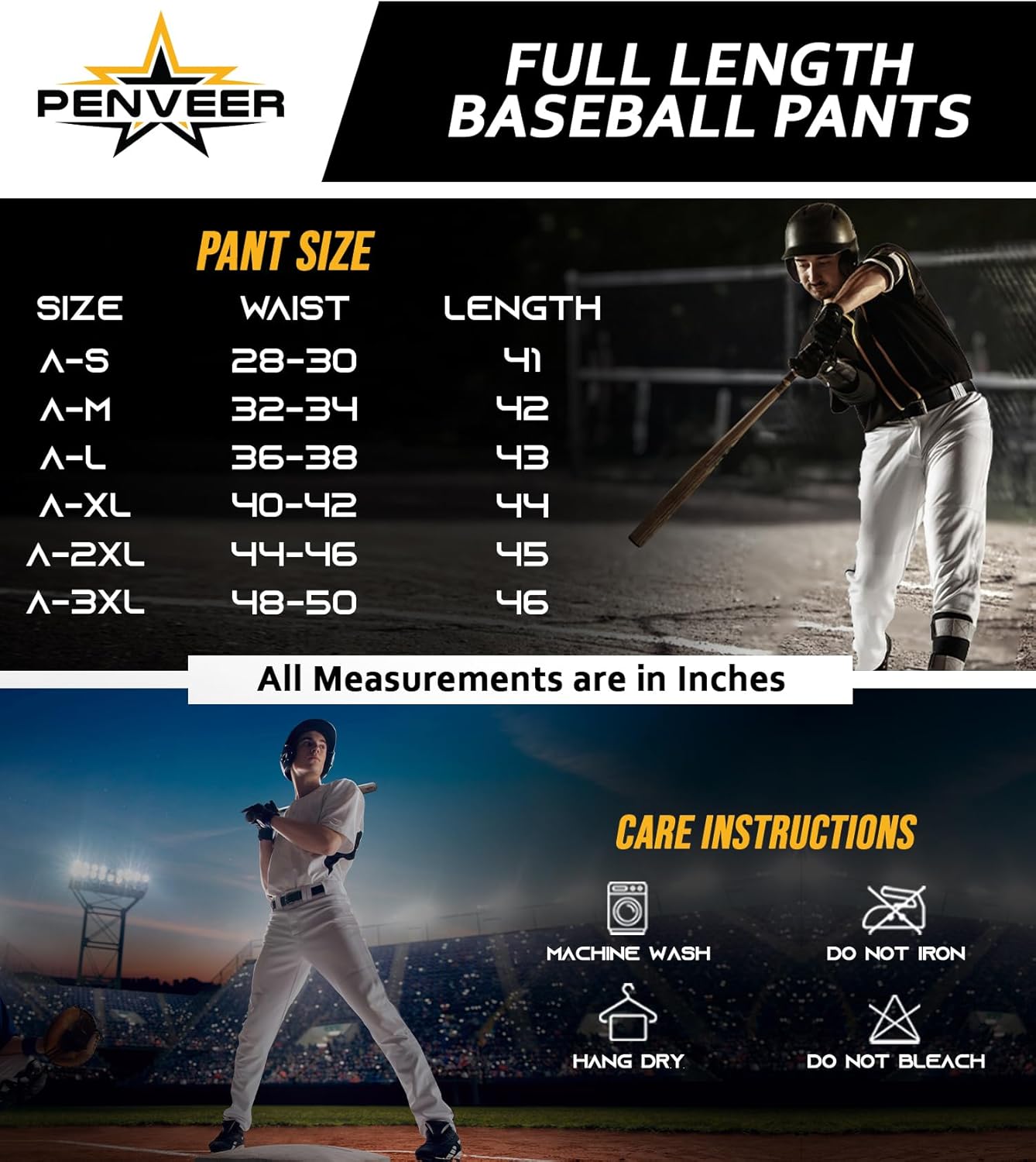 Skiennix Men's Baseball Pants - Full Length, Open Bottom, Adjustable Fit | Comfortable Loose Fit