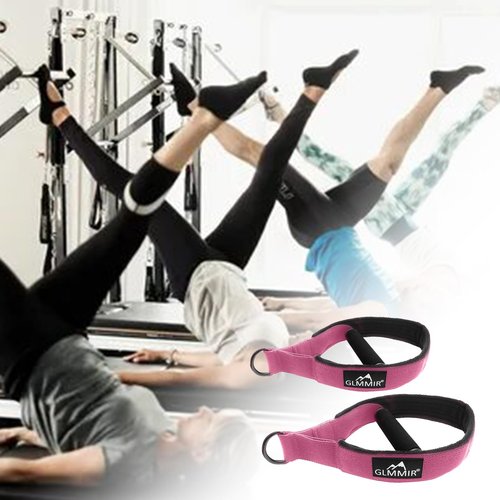 GLMMIR Pilates Double Loop Straps for Pilates Reformer, Fitness Metal D Ring Straps Handle, Pilate Accessories Yoga Wristbands Exercise Straps for Gym Home Workout 2PCS - Pink with Handle