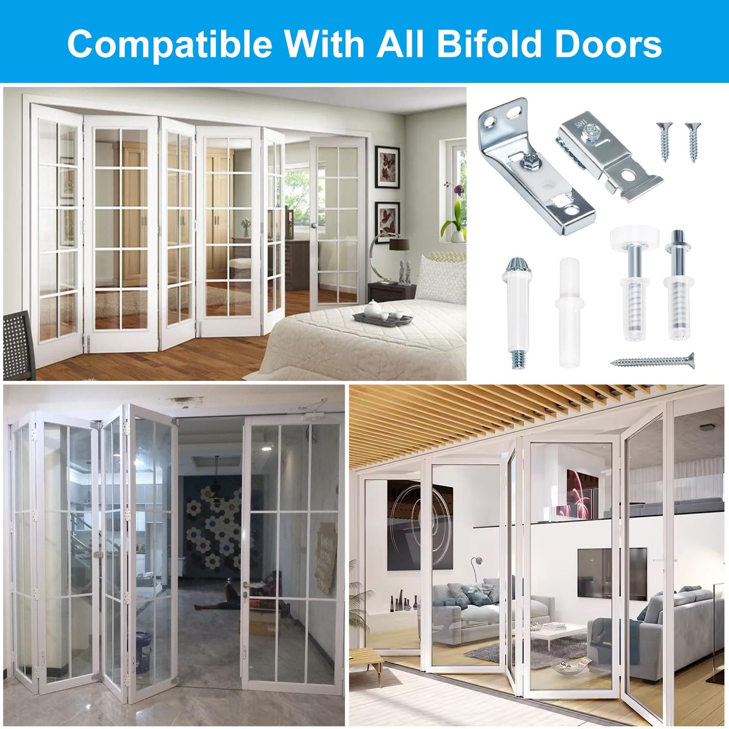 Bifold Door Hardware Repair Kit for 7/8" to 1" Sliding Door Track– 2 Pack Bi-fold Sliding Closet Door Hardware Kit with Top & Bottom Bracket,Guide Wheel,Pivot,for Folding Door Hardware