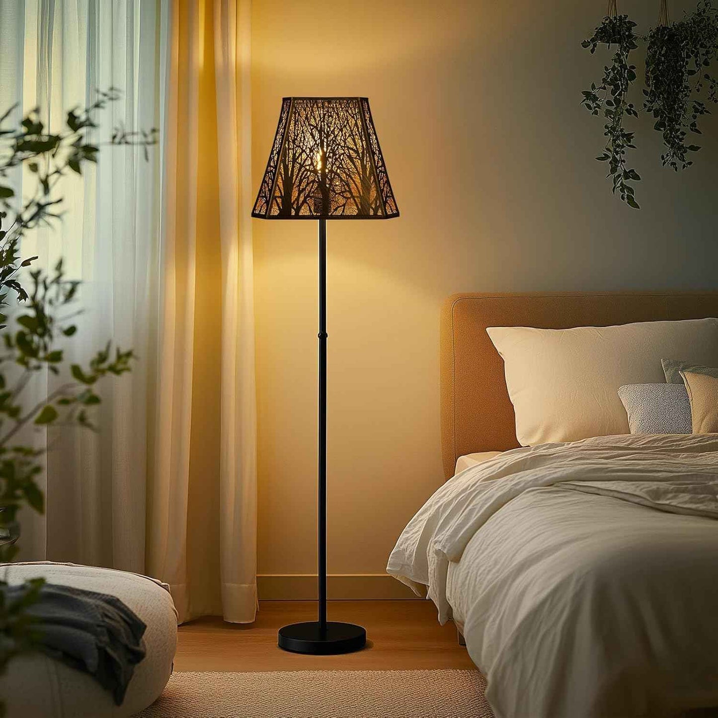 Large Etched Forest Metal Lampshade for Floor Lamp - Rectangle Shade, 11” Height