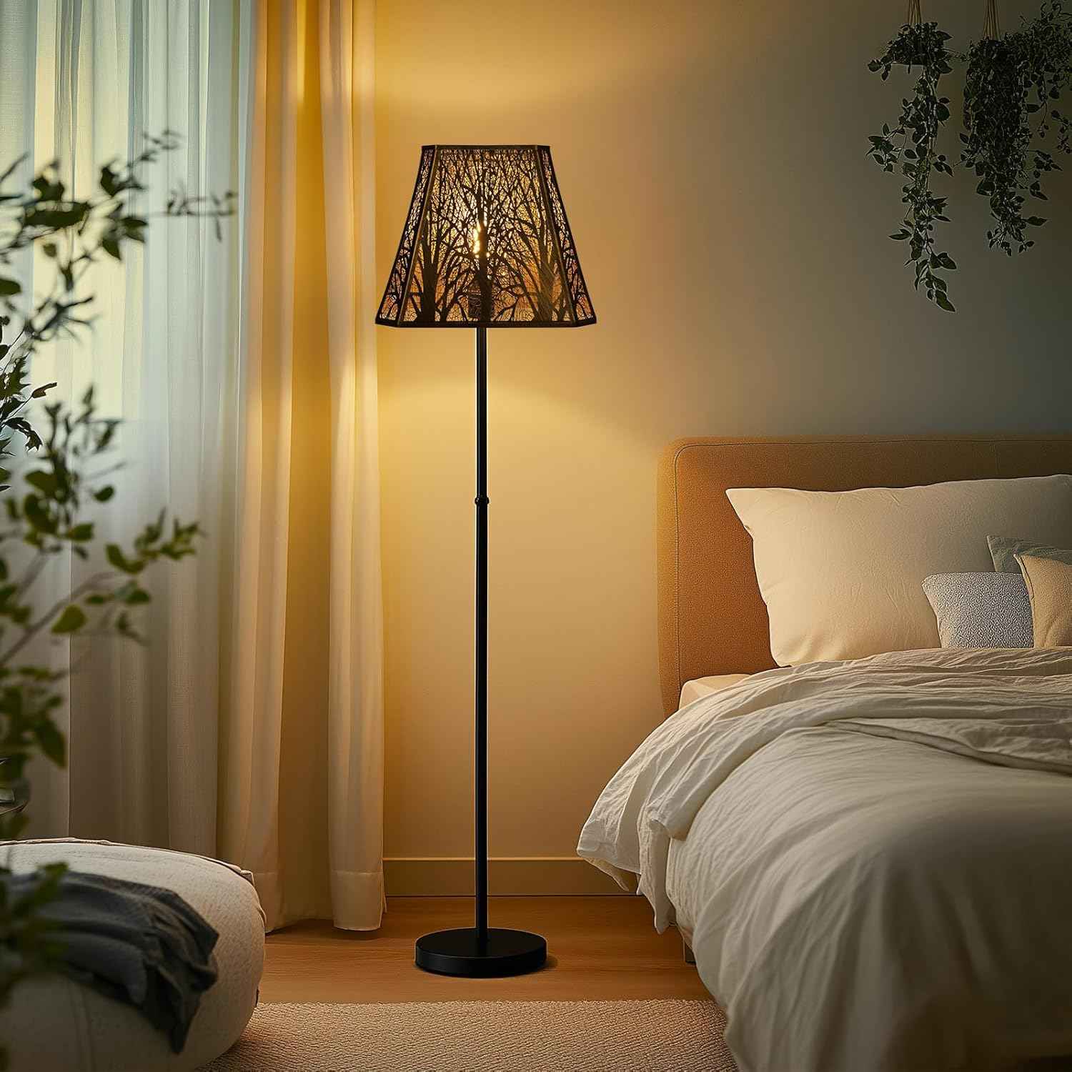 Large Etched Forest Metal Lampshade for Floor Lamp - Rectangle Shade, 11” Height