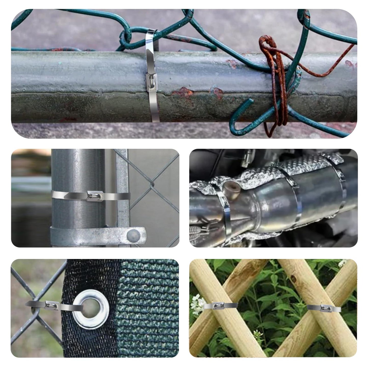 TOMSHUB 100 Pcs Metal Zip Ties 11.8 inch 304 Stainless Steel Zip Ties Heavy Duty Outdoor Multi-purpose Self-locking Cable Ties for Exhaust Wrap, Chain Link Fence, Machinery, Vehicles,Farms, Pipes