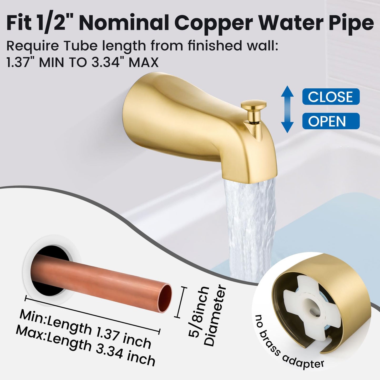 Airuida Bathtub Shower Faucet Set with Tub Spout Faucet Kit and 8 Inch Square Rainfall Showerhead Modern Complete Tub Shower Trim Kit with Solid Brass Rough-in Valve Brushed Gold