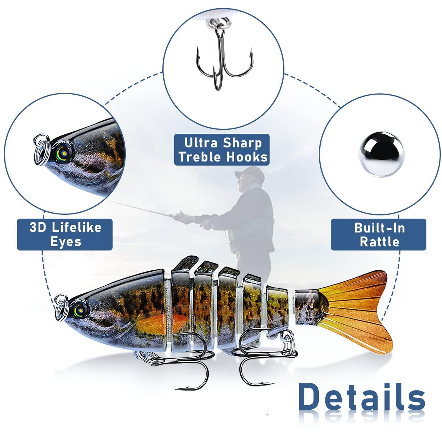 Multi-Segmented Fishing Lures, Glide Swim Bait Lure Freshwater and Saltwater for Bass Fishing Stuff, Swimbait Crank Baits (3-Pack-Style)