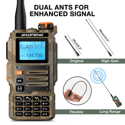 BAOFENG K63 Tri-Band Two Way Radio, UHF/VHF/1.25M Handheld Ham Radio K6, AM FM NOAA Receiver w/ 2600mAh Battery USB-C Port, 999CH, Wireless Freq Copy, Programming Cable, CHIRP Compatible, Coyote Brown