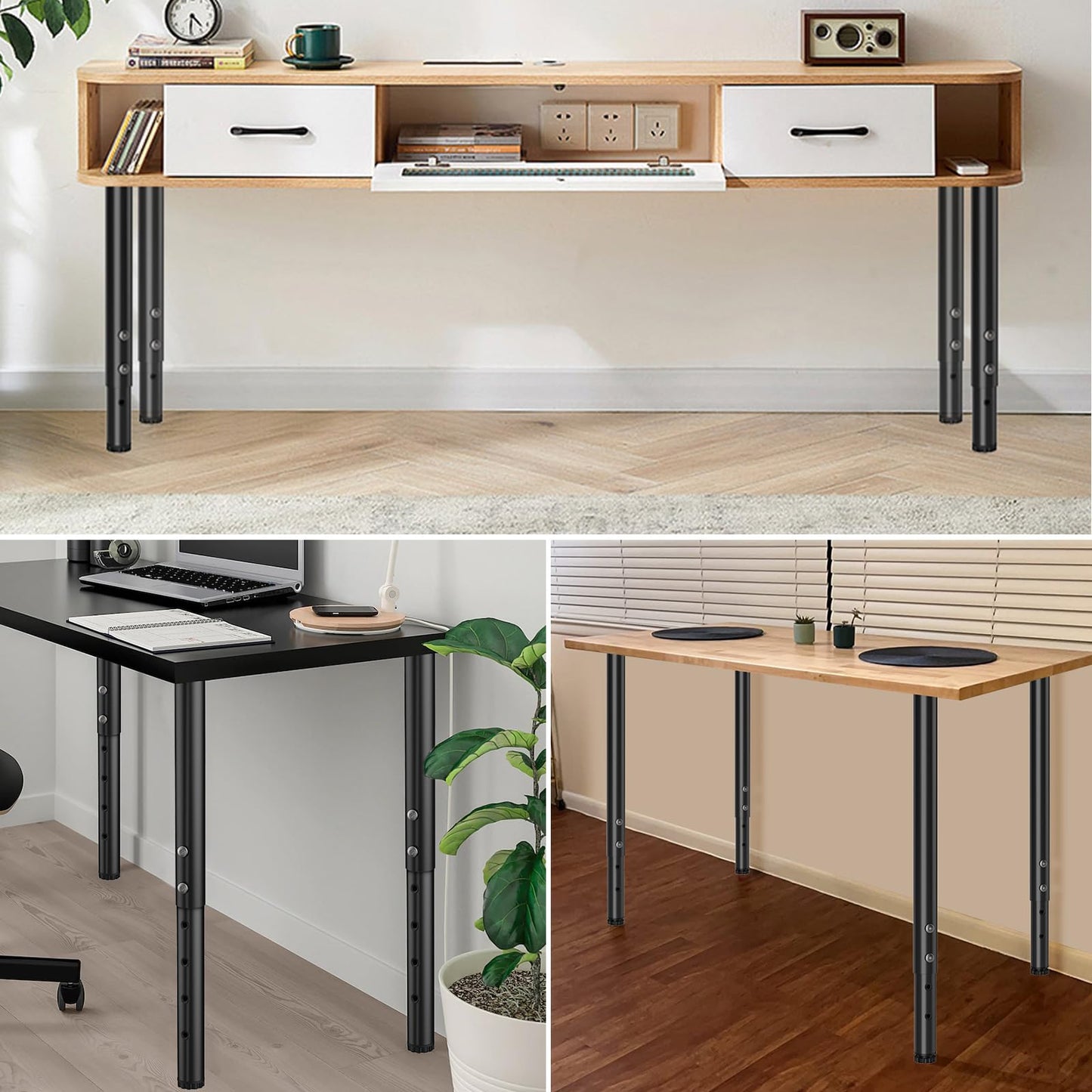 KOMOHOM Adjustable Furniture Leg Set 32~51 Inch, Adjustable Metal Table Leg， Home Office DIY Metal Desk Legs, for Computer Desk Dining Table Office Desk (4, Black)