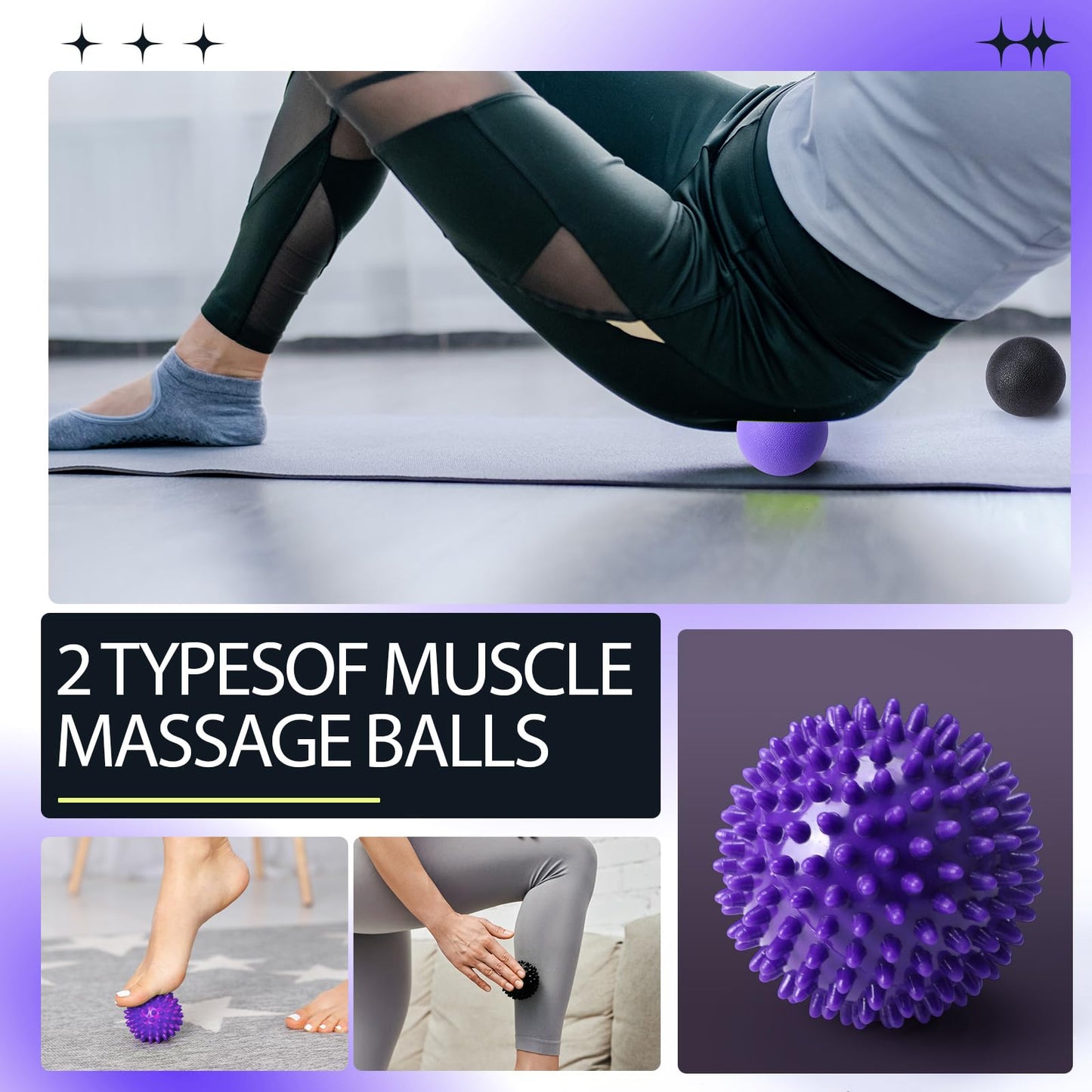 Soulchen 12 Pcs Foam Roller Set - 6 in 1 Deep Muscle Recovery Kit Includes Back Roller, Massage Ball, Muscle Stick, Fasciitis Ball, Stretch Strap & Bag for Body Physical Exercise Therapy, 2 Set