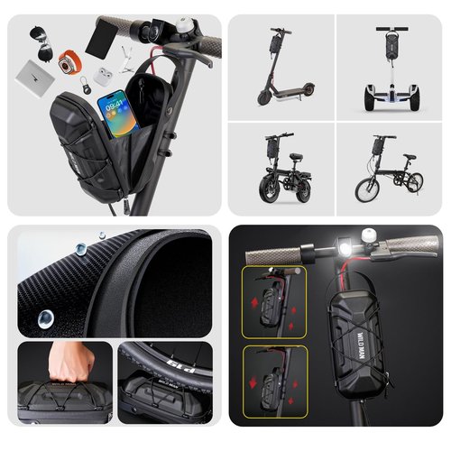 WILD MAN 2L Rainproof Quick Release Bike Handlebar Bag Hard Shell Waterproof Scooter Storage Bag for Kick Scooters Folding Bike Self Balancing Scooters MTB Bicycle Cycling(GD6X,Black)