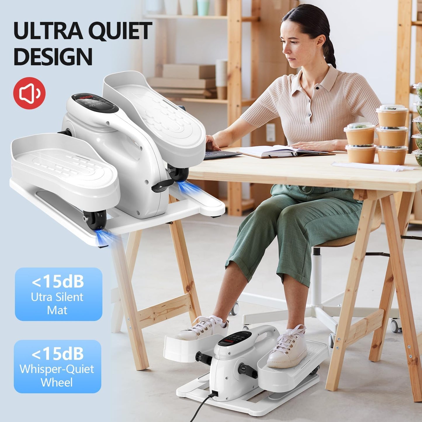 Skiennix Under Desk Elliptical Machine - Portable Mini Leg Exerciser with Remote Control | Quiet Electric Foot Pedal for Home Office