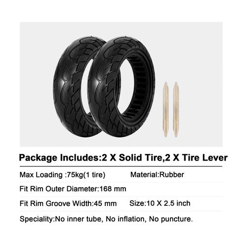 RUTU 10X2.50 Solid Tire,60/70-6.5 10X2.5 Electric Scooter Solid Rubber Tires for Ninebot MAX G30 G30P G30LP,Black 2PC