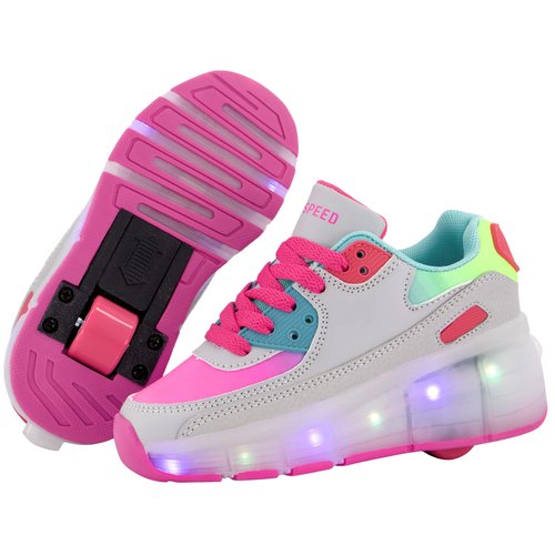 Kids Roller Skate Shoes with Single Wheel Shoes Sport Sneaker 7 Colors 11 Modes LED