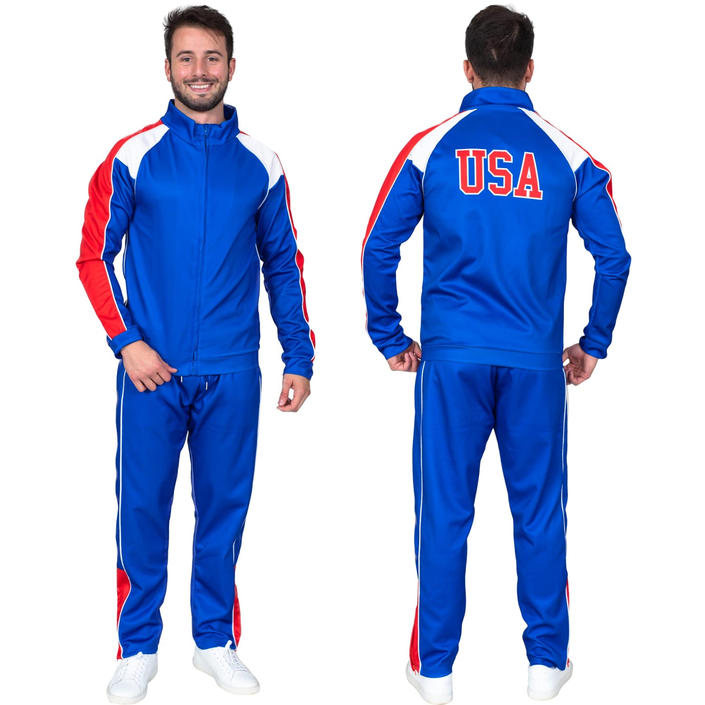Costume Agent Beer Fest USA Blue and Red Tracksuit Jacket and Pants Halloween Costume Cosplay, Blue