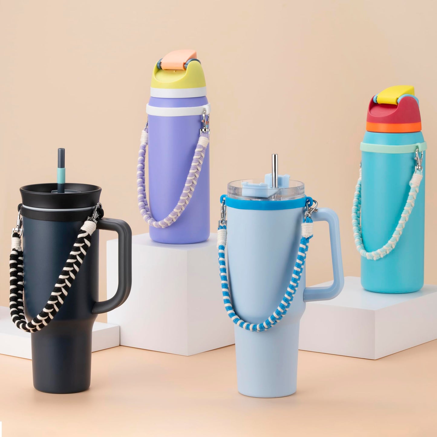 Soledea Water Bottle Handle Strap Compatible with Owala & Stanley Cups, Hand-Woven Lanyards Silicone Water Bottle Sling, Carrier, Holder with Strap