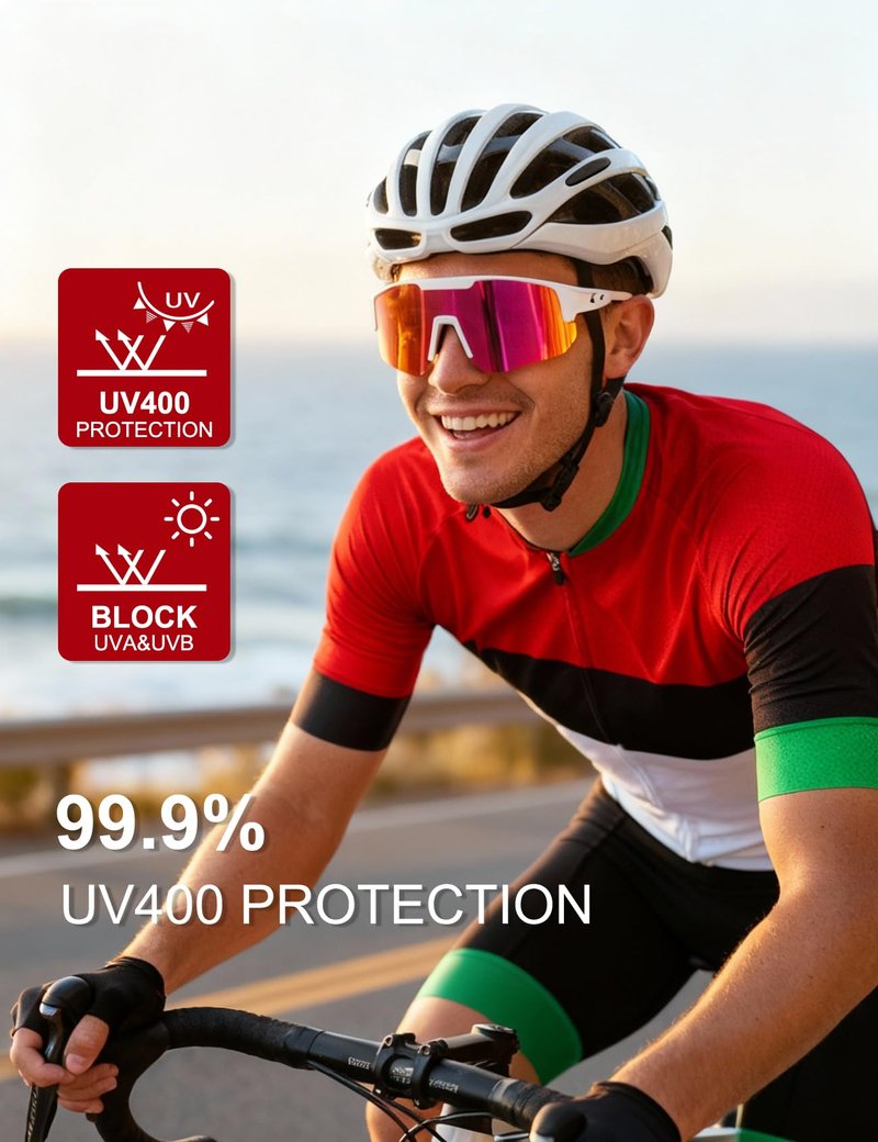 OULAIQI Polarized Sports Baseball Sunglasses, TR90 Lightweight Material, UV400 Unisex Cycling Glasses For Youth and Adults (WhitePink)