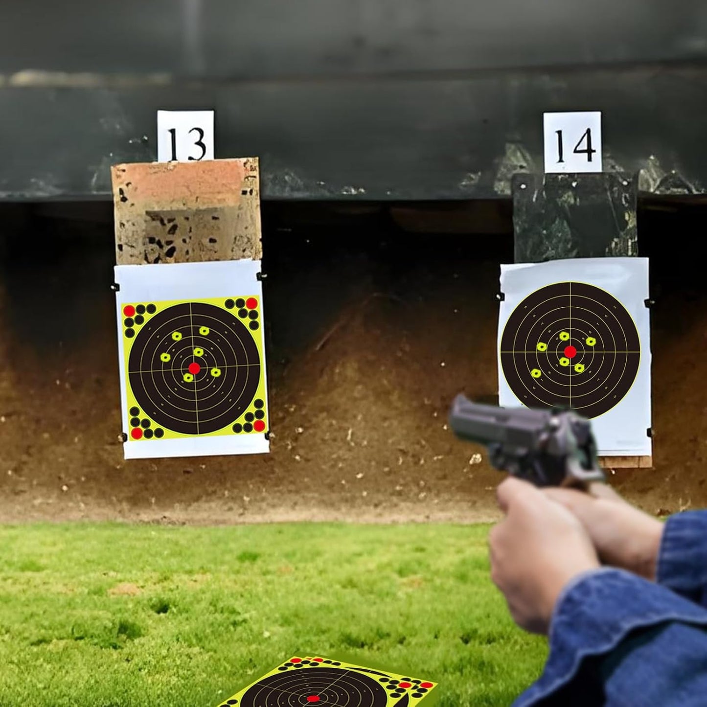 Reactive Fluorescent Shooting Targets by Splatter - 12x12” Adhesive Feedback Stickers with Repair Patches for Range Training