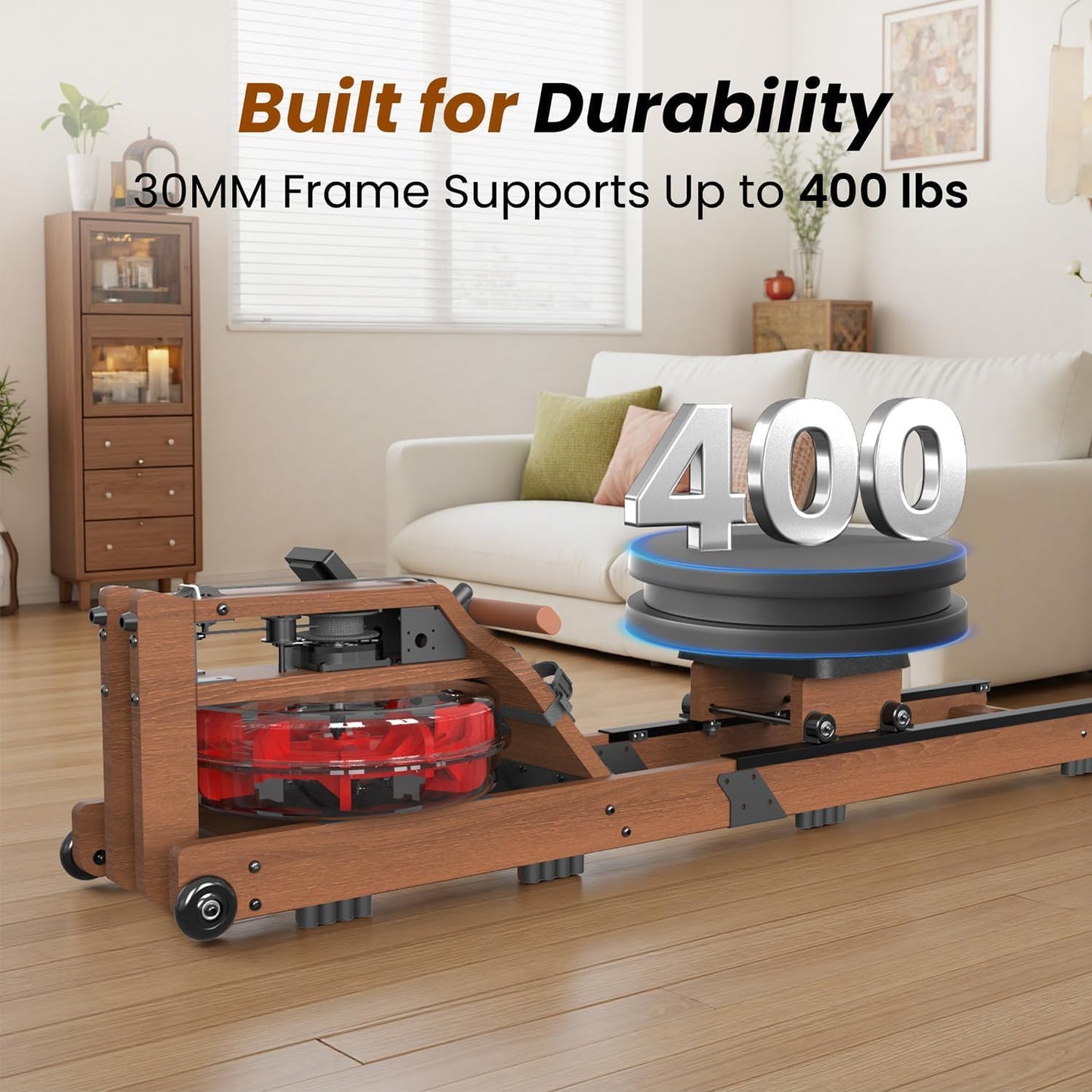Skiennix Water Rowing Machine - 400LBS Capacity, Bluetooth Monitor & Comfortable Seat for Home Use